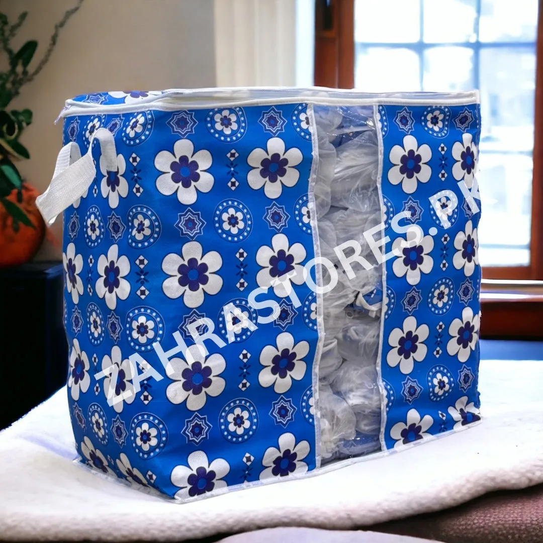 110GSM Cloth Storage Bag 1 Pc (Ajrak)-Blue