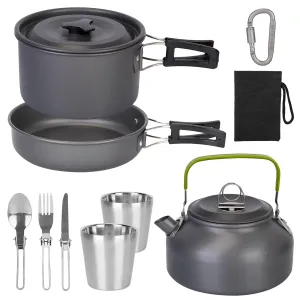 12Pcs Camping Cookware Set Aluminum Pot Pans Kit