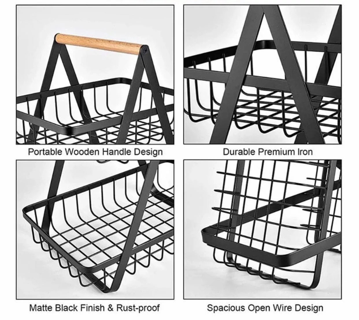 2 Tier Metal Fruit Basket, Portable Kitchen Storage Countertops Shelf Rack, Fruit Vegetable Household Toiletries