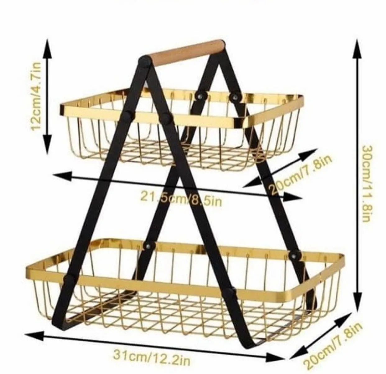 2 Tier Metal Fruit Basket, Portable Kitchen Storage Countertops Shelf Rack, Fruit Vegetable Household Toiletries