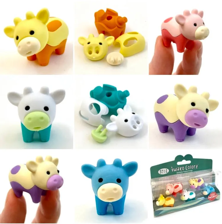 384541 IWAKO Colorz Cows -1 box of 5 Erasers