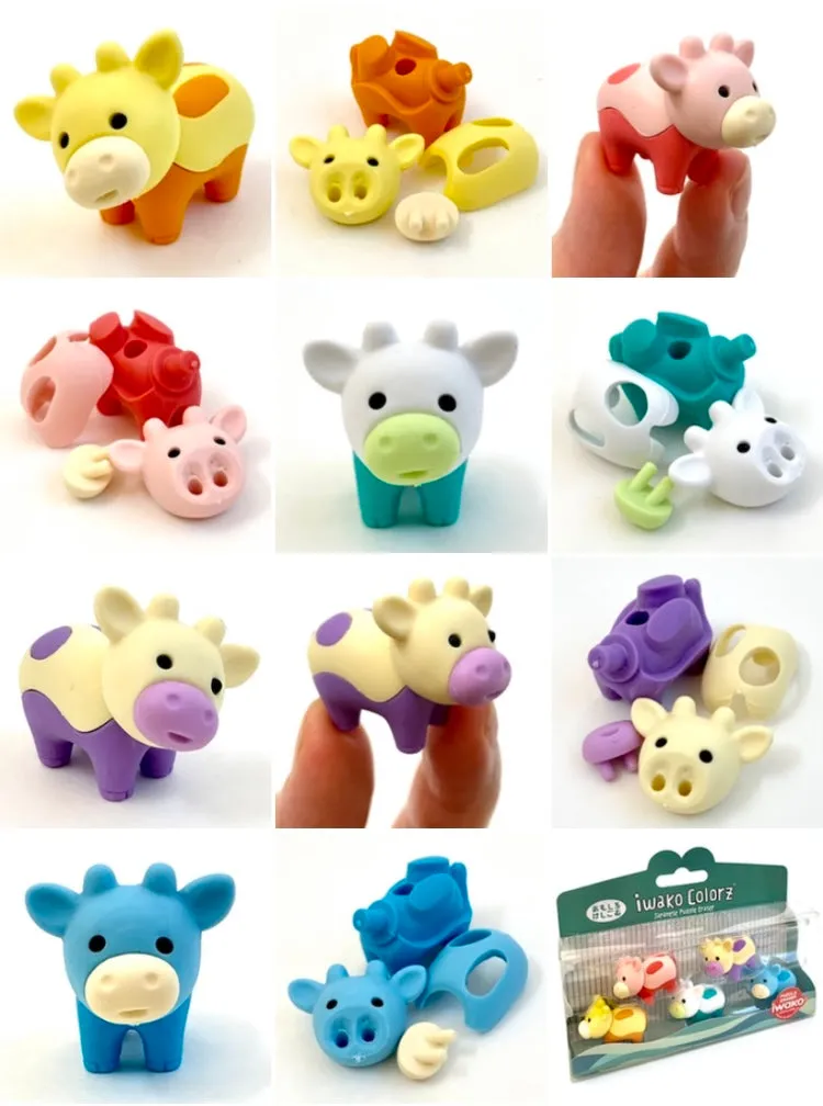 384541 IWAKO Colorz Cows -1 box of 5 Erasers