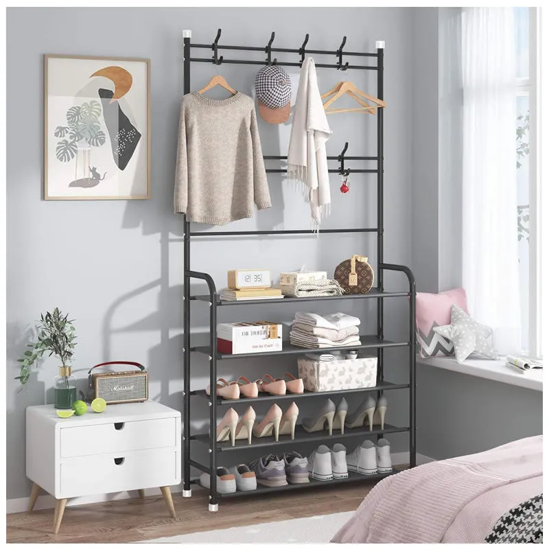 5-Shelves Shoe Tree Rack Coat Hat Clothes Hook Organizer Storage