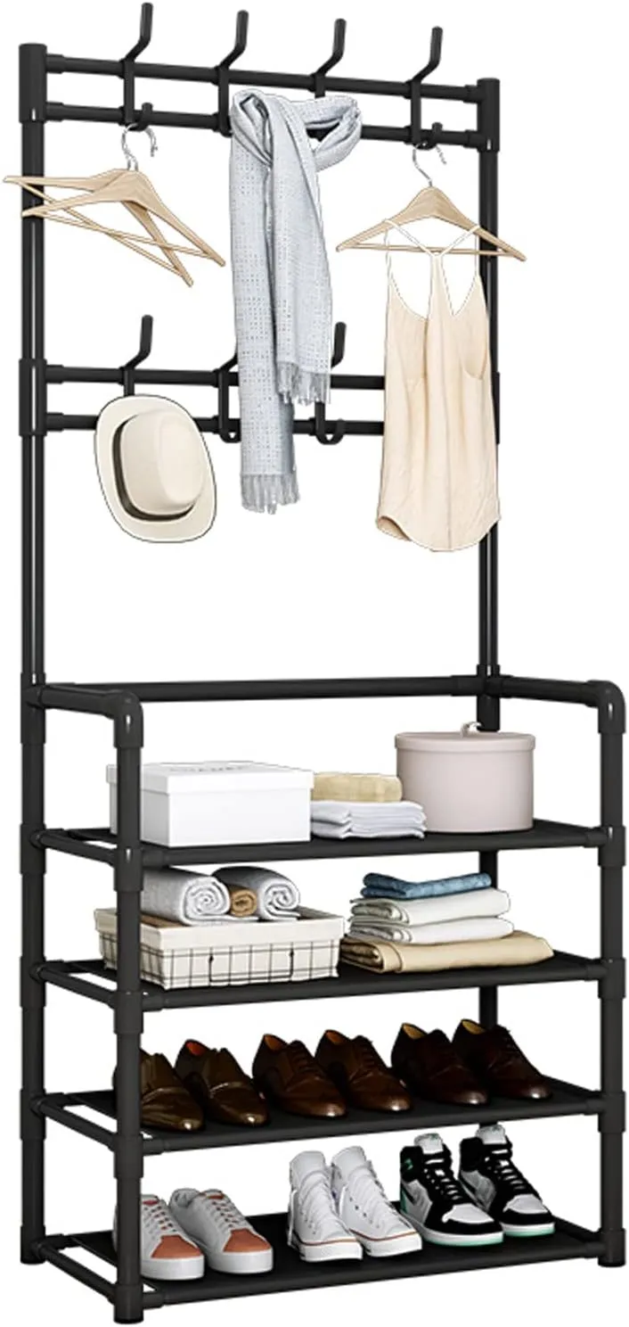 60Cm 5 Tier Shoe Rack With 8 Utilities Hooks For Hallway Handbag Yj-2