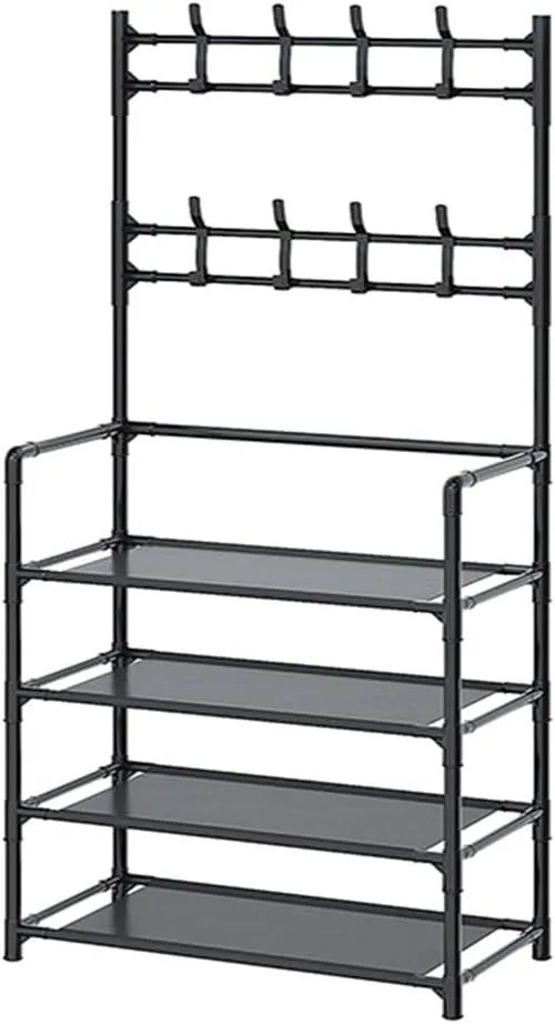 60Cm 5 Tier Shoe Rack With 8 Utilities Hooks For Hallway Handbag Yj-2