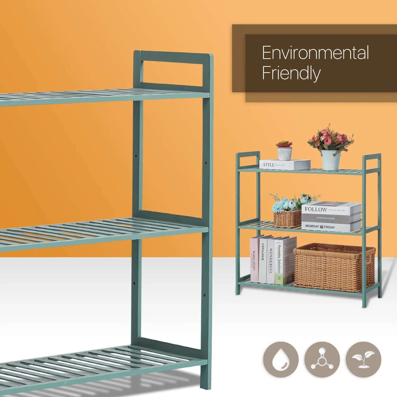 Adjustable Shoe Rack Entryway Shelf Organizer - 3 Tier - Green