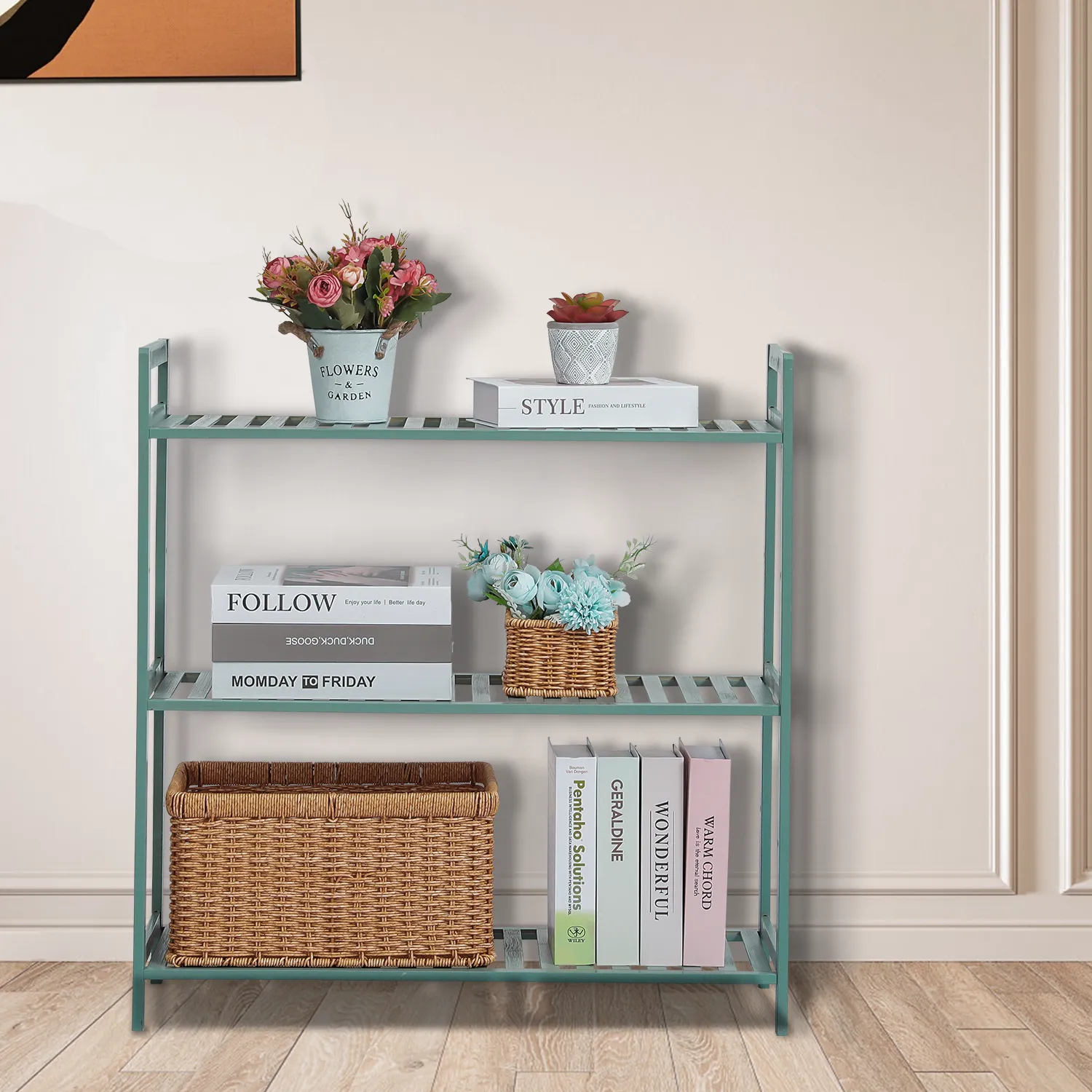 Adjustable Shoe Rack Entryway Shelf Organizer - 3 Tier - Green