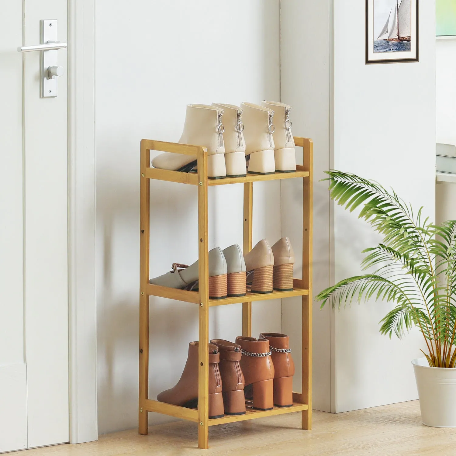 Adjustable Shoe Rack Entryway Shelf Organizer - 3 Tier - Natural