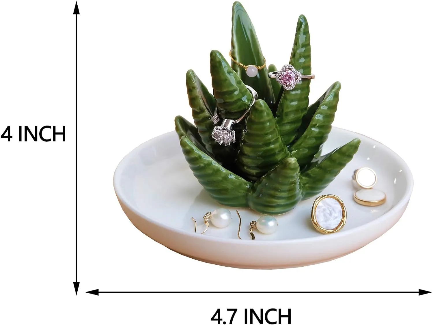 Aloe Ring Holder,Cactus Ring Dish,Jewelry Holder Trinket Tray for Rings Earrings Necklace Organizer,Bridesmaid Christmas Birthday Gift for Women Girls