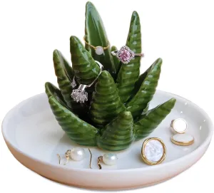 Aloe Ring Holder,Cactus Ring Dish,Jewelry Holder Trinket Tray for Rings Earrings Necklace Organizer,Bridesmaid Christmas Birthday Gift for Women Girls