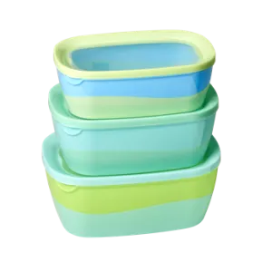 Blue/Green Rectangular Food Boxes (Set of 3)