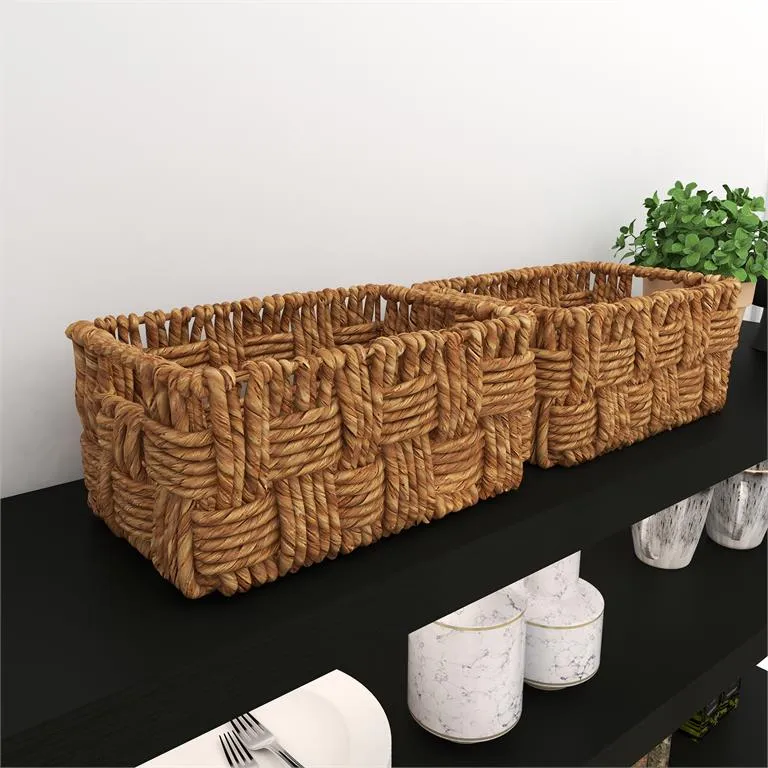 BROWN JUTE HANDMADE STORAGE BASKET WITH HANDLES