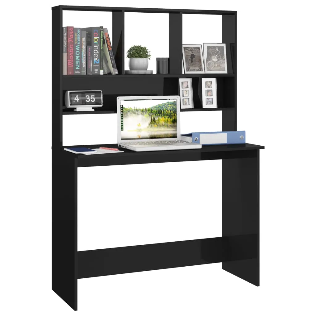 Desk with Shelf High Gloss Black 110x45x157 cm Engineered Wood