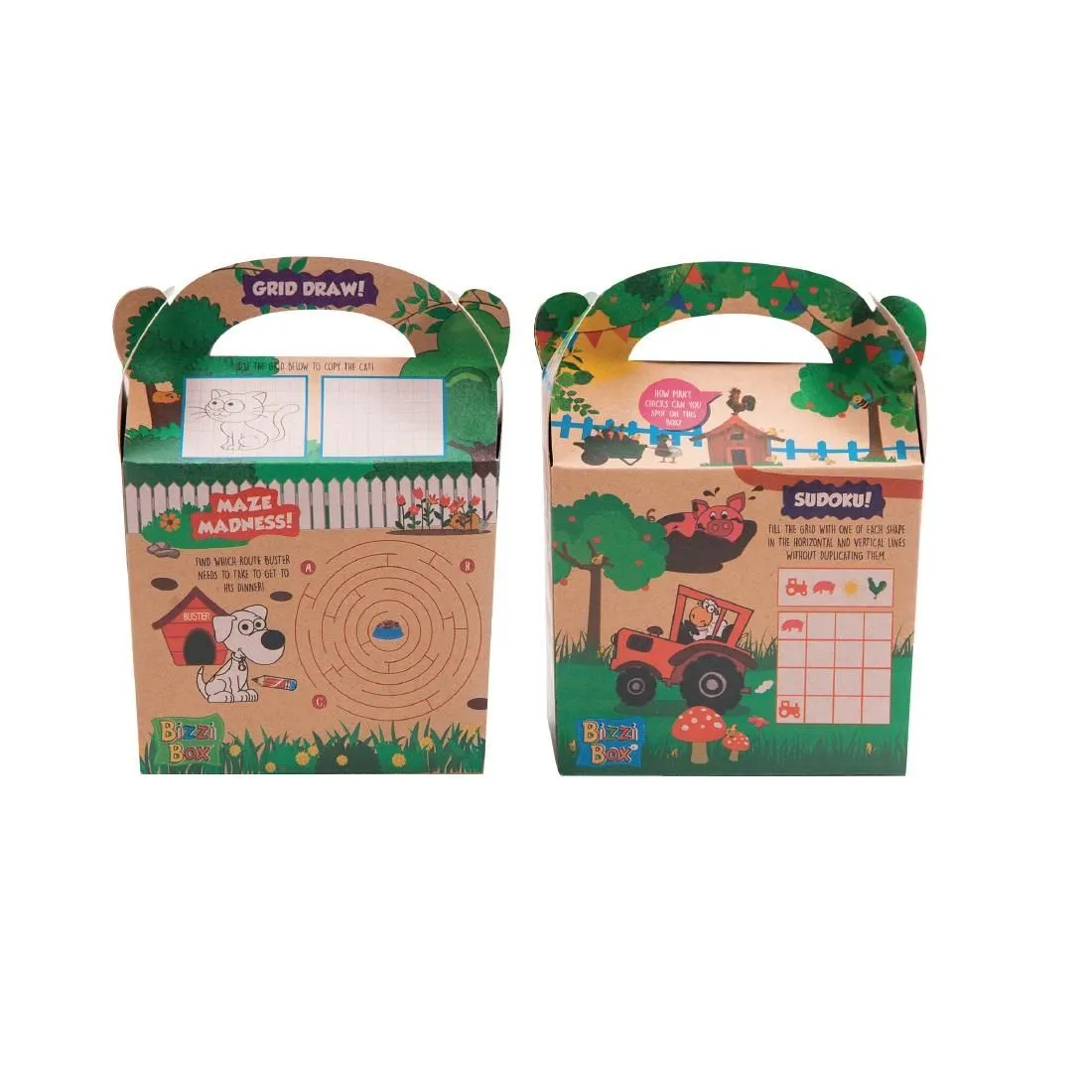 DK364 Crafti's Kids Recycled Kraft Bizzi Meal Boxes Pet and Farm (Pack of 200)