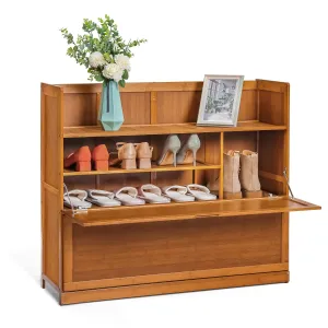 Drop Down Door Entryway Shoe Cabinet - Shelf Top with Boot Compartment  - Brown