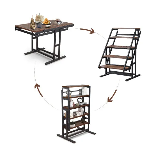 Facilehome Dining table Multifunctional solid wood folding conversion table/folding shelf can be used as dining table or vertical shelf