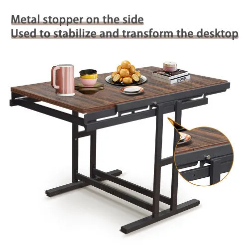 Facilehome Dining table Multifunctional solid wood folding conversion table/folding shelf can be used as dining table or vertical shelf