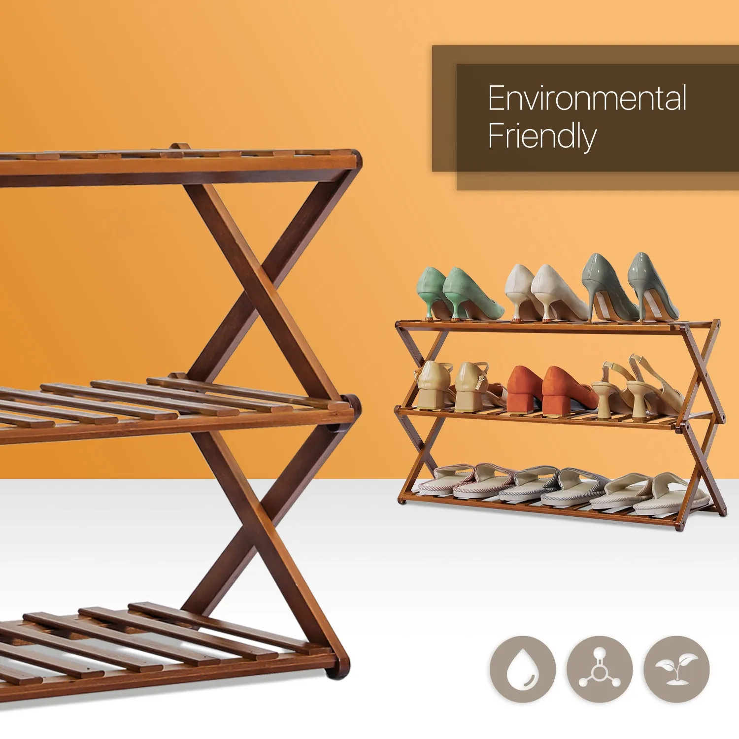 Foldable Multifunctional Shoe Rack Organizer - 3 Tier - Brown