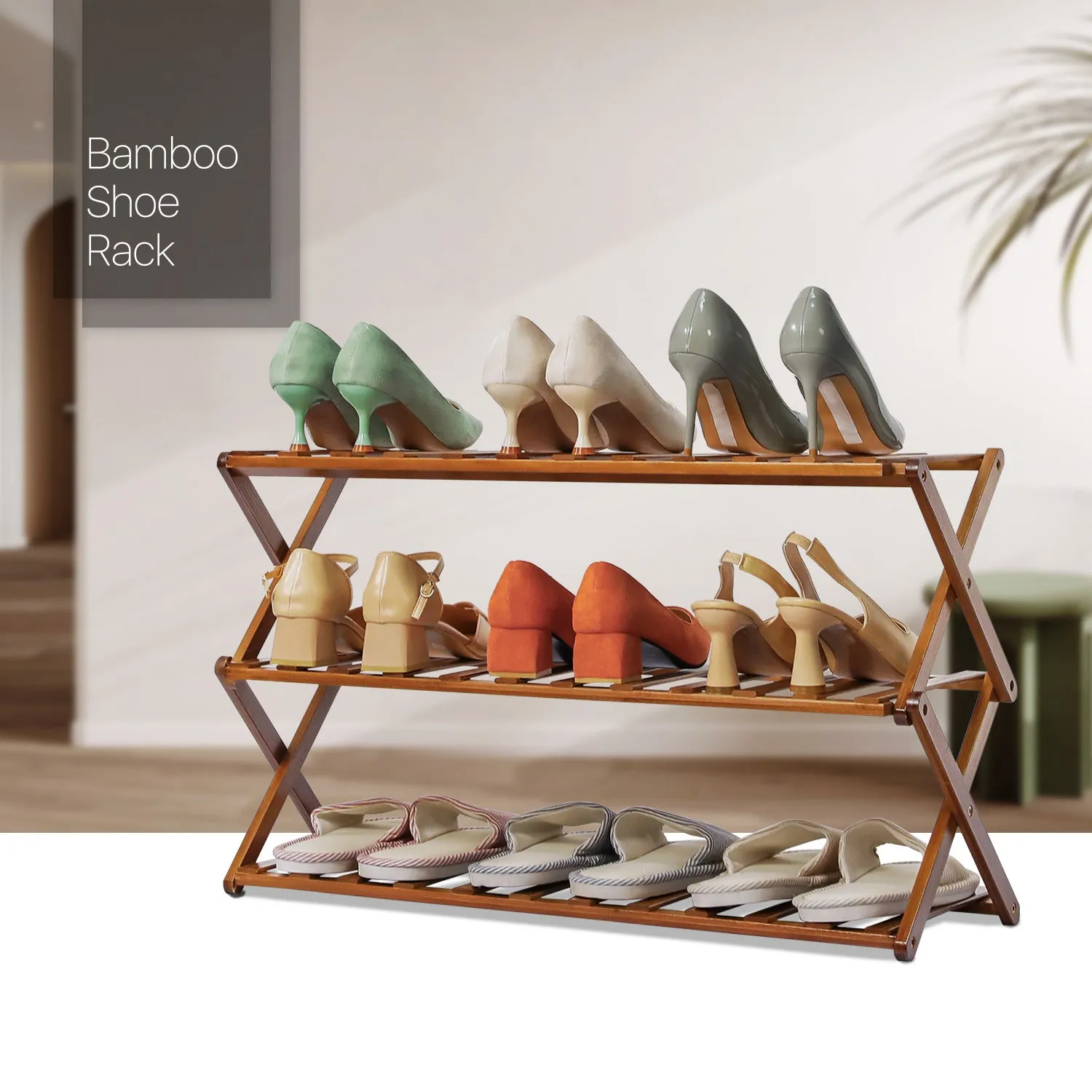 Foldable Multifunctional Shoe Rack Organizer - 3 Tier - Brown