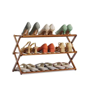 Foldable Multifunctional Shoe Rack Organizer - 3 Tier - Brown