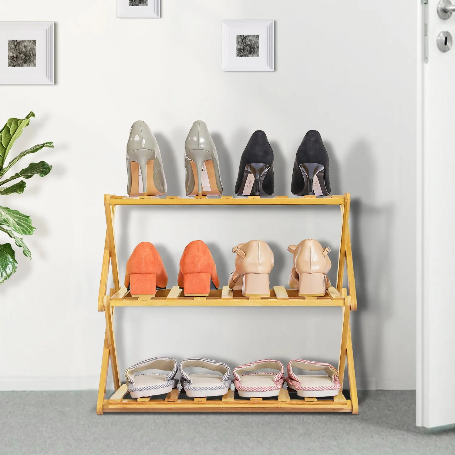 Foldable Multifunctional Shoe Rack Organizer - 3 Tier - Natural