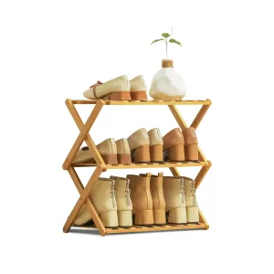 Foldable Multifunctional Shoe Rack Organizer - 3 Tier - Natural