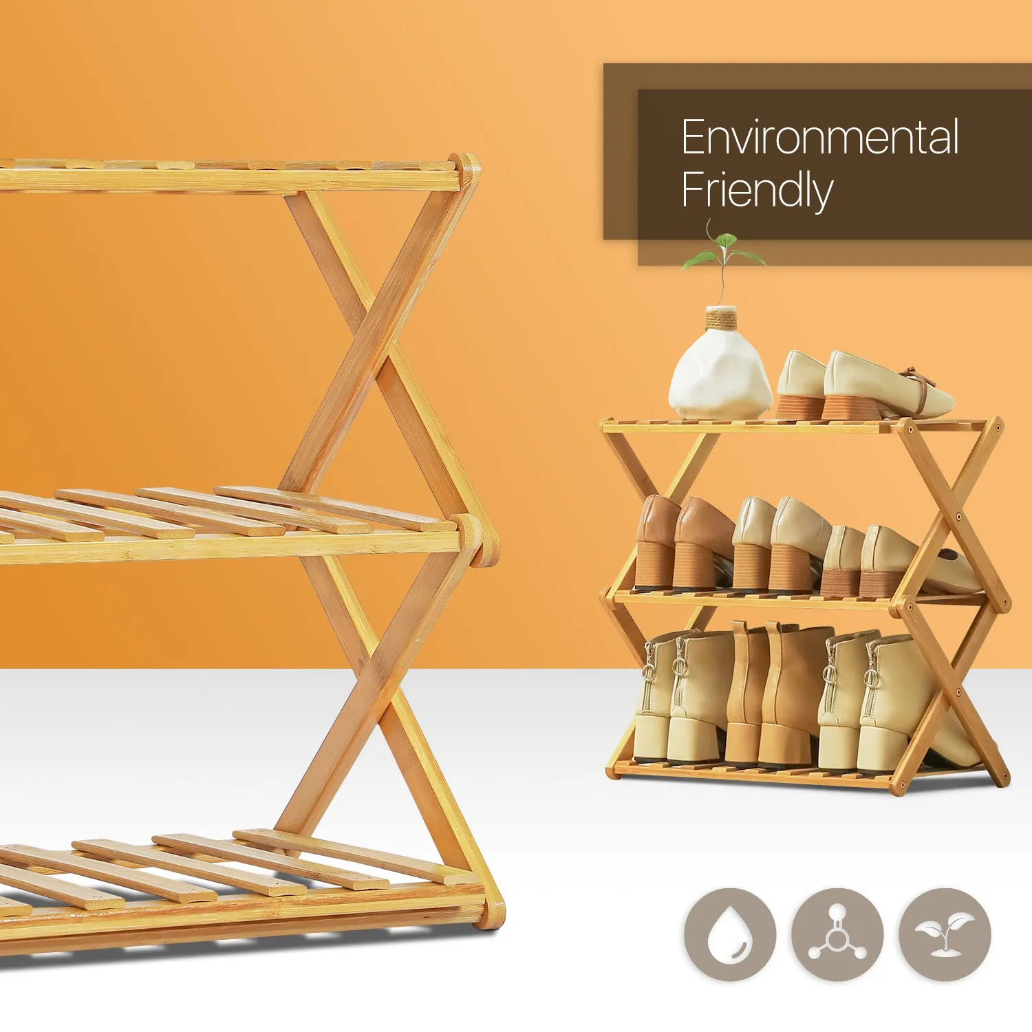 Foldable Multifunctional Shoe Rack Organizer - 3 Tier - Natural