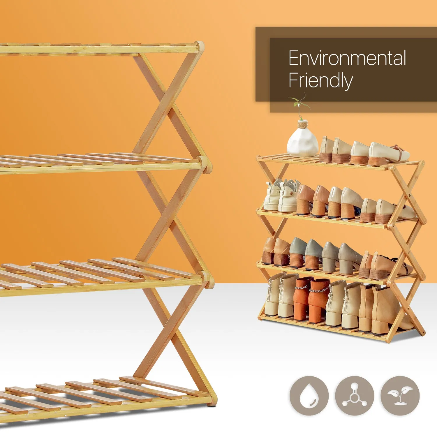 Foldable Multifunctional Shoe Rack Organizer - 4 Tier - Natural