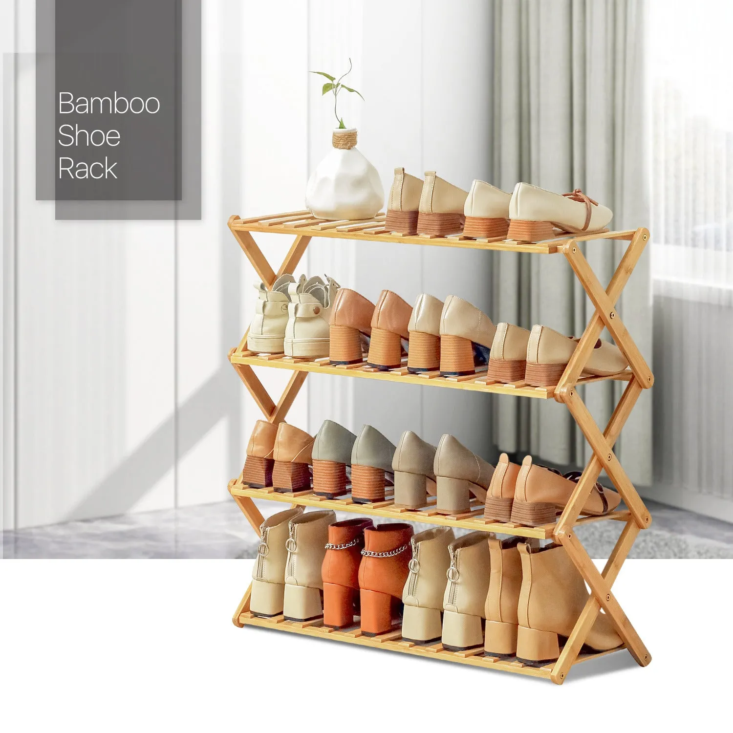 Foldable Multifunctional Shoe Rack Organizer - 4 Tier - Natural