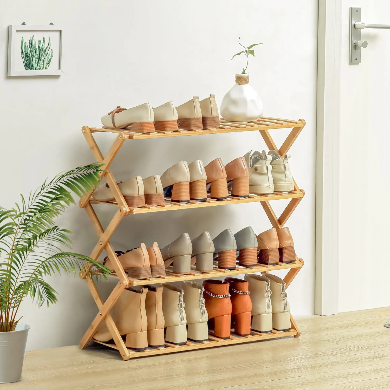 Foldable Multifunctional Shoe Rack Organizer - 4 Tier - Natural