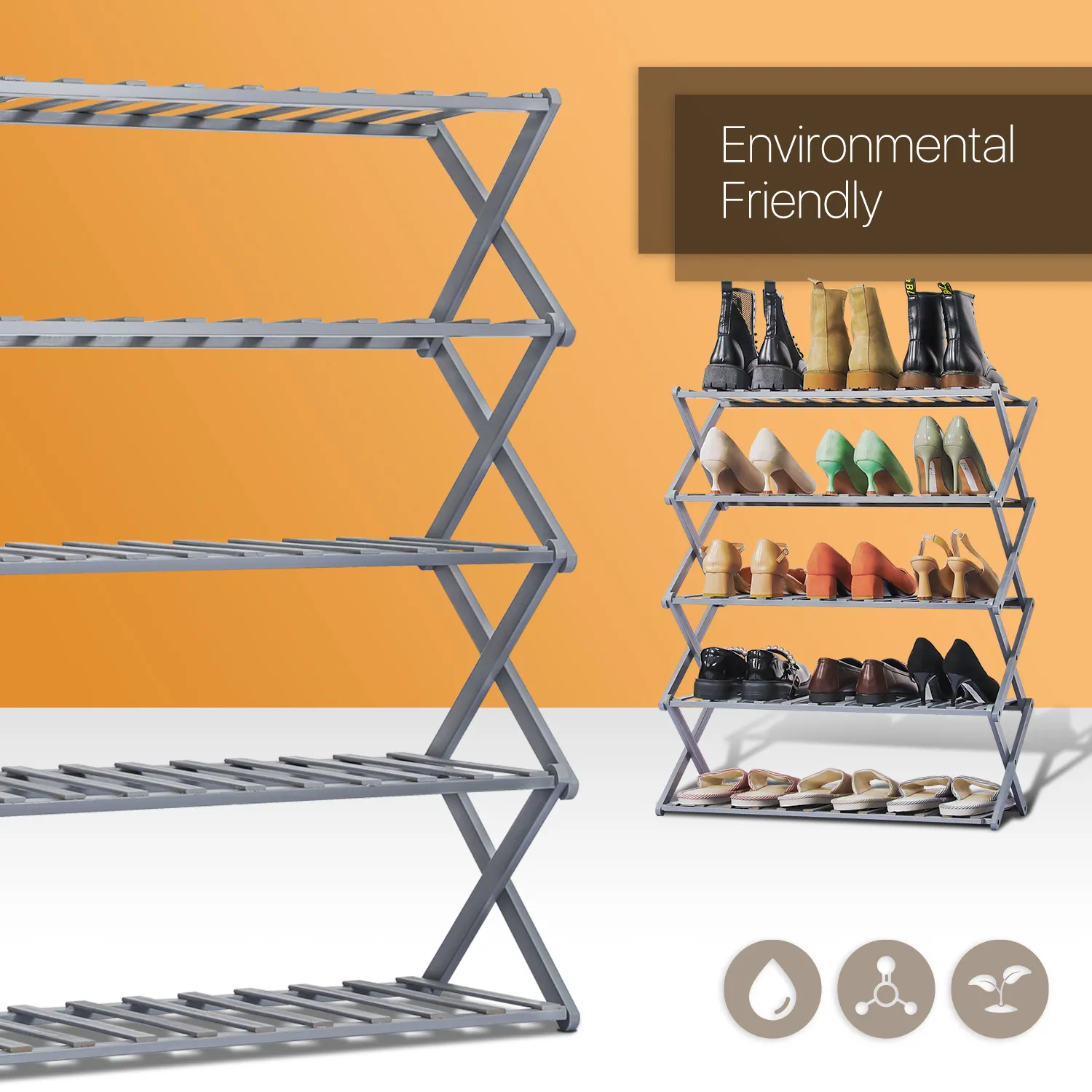 Foldable Multifunctional Shoe Rack Organizer - 5 Tier - Gray