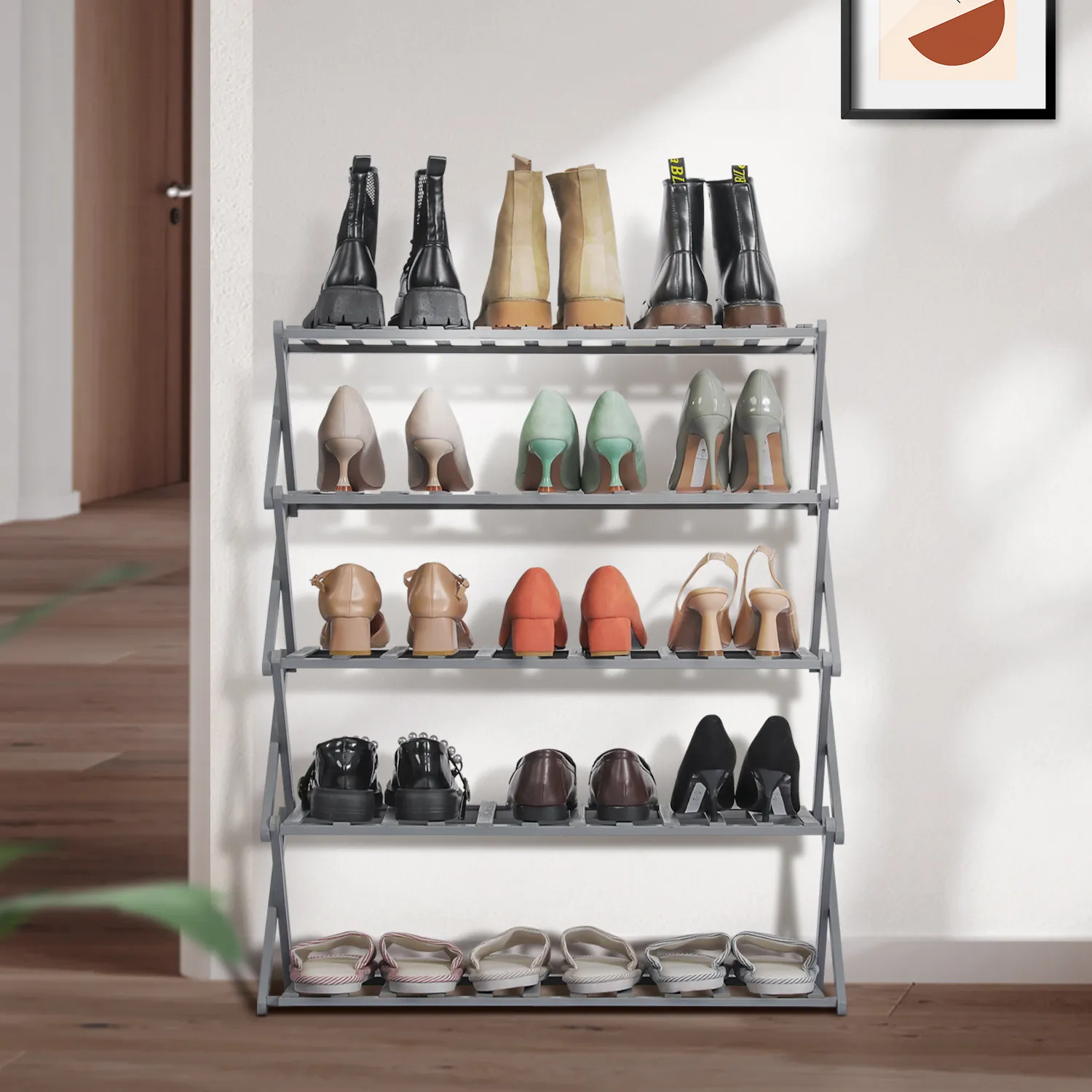 Foldable Multifunctional Shoe Rack Organizer - 5 Tier - Gray