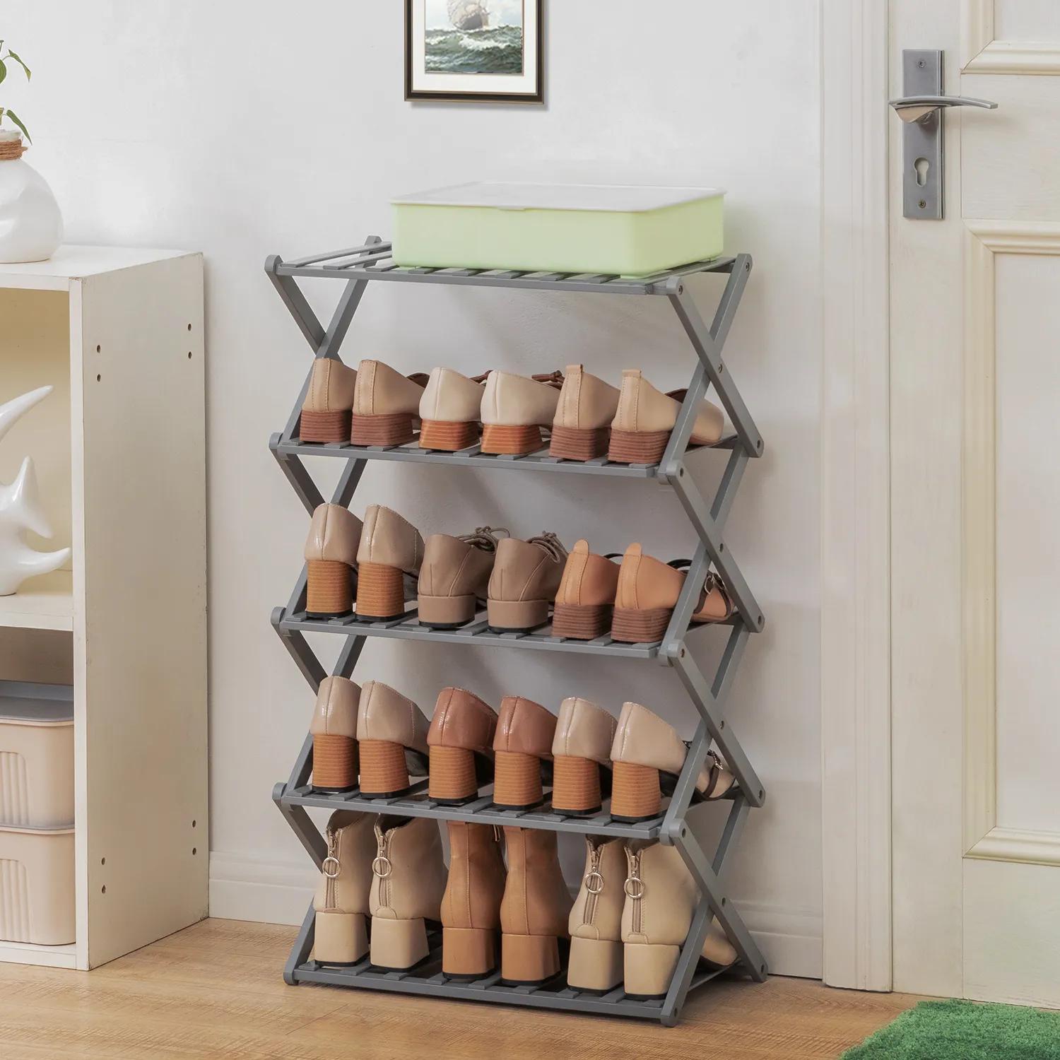 Foldable Multifunctional Shoe Rack Organizer - 5 Tier - Gray