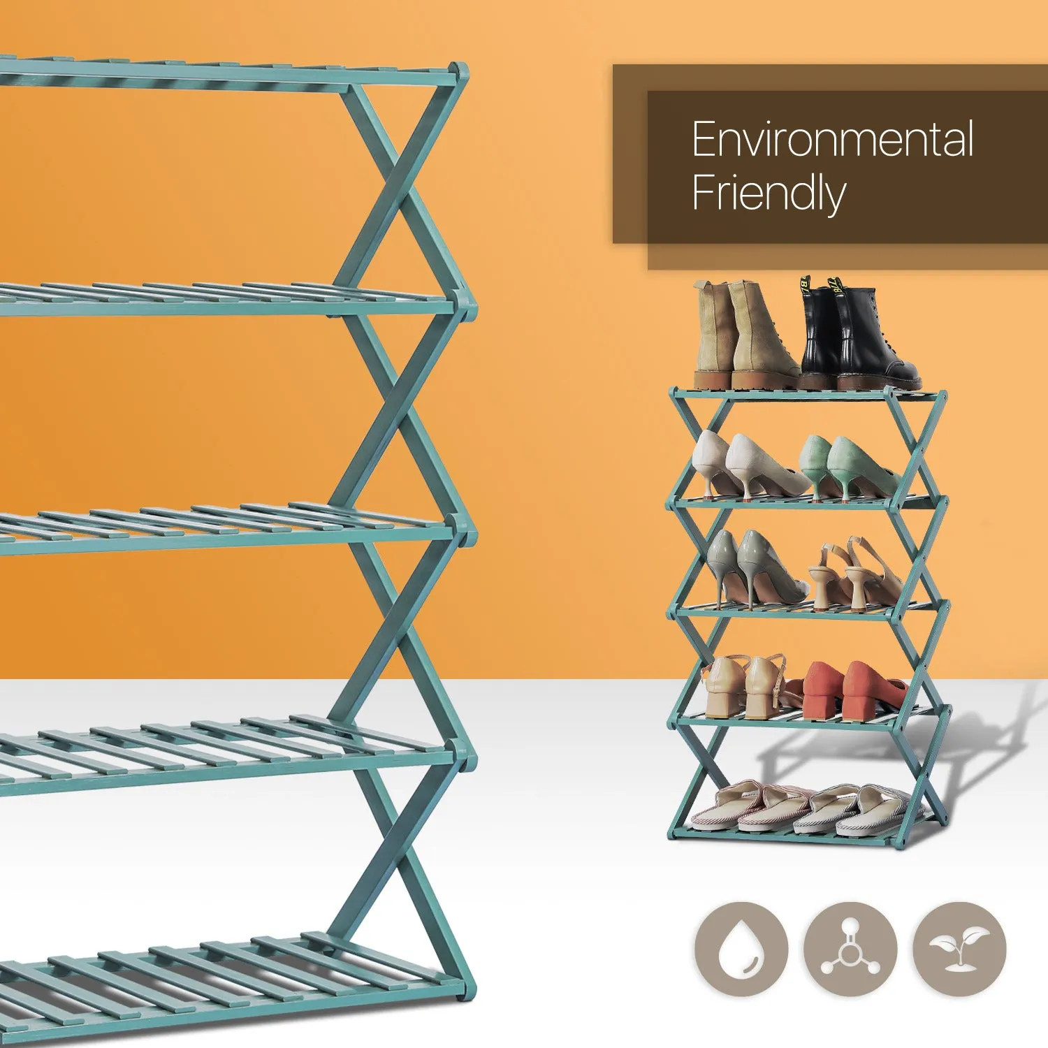 Foldable Multifunctional Shoe Rack Organizer - 5 Tier - Green