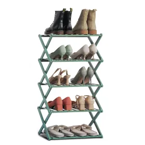 Foldable Multifunctional Shoe Rack Organizer - 5 Tier - Green