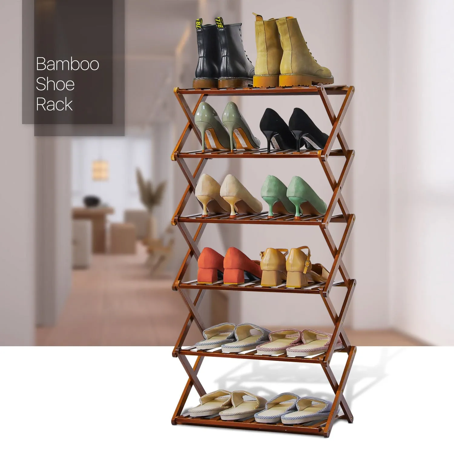 Foldable Multifunctional Shoe Rack Organizer - 6 Tier - Brown