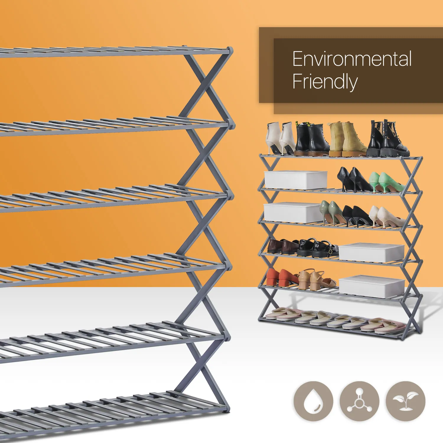 Foldable Multifunctional Shoe Rack Organizer - 6 Tier - Gray