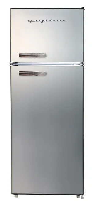 Frigidaire EFR753-PLATINUM EFR753, 2 Door Apartment Size Refrigerator with Freezer, Retro Chrome Handle, cu ft, Platinum Series, Stainless Steel, 7.5, Silver