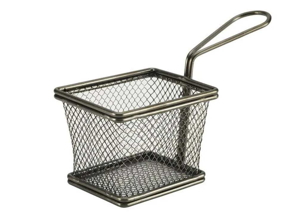 Genware SVB1210BK Black Serving Fry Basket Rectangular 12.5 x 10 x 8.5cm - Pack of 6