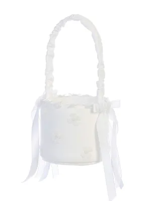 Girls White Pearls Daisy Flowers Stylish Flower Girl Basket