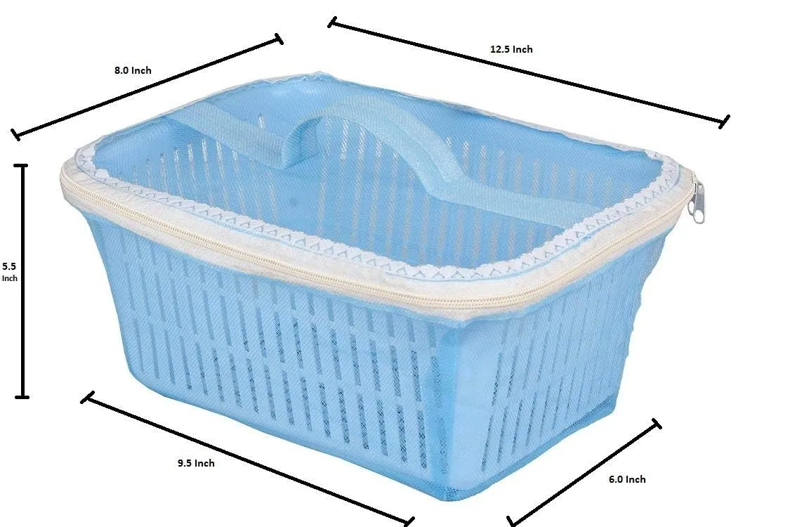 Go Hooked Multipurpose Plastic Storage/Gift Basket With Net Cover | Stylish Basket With Zip Net Cover Pack Of 1 (Blue).