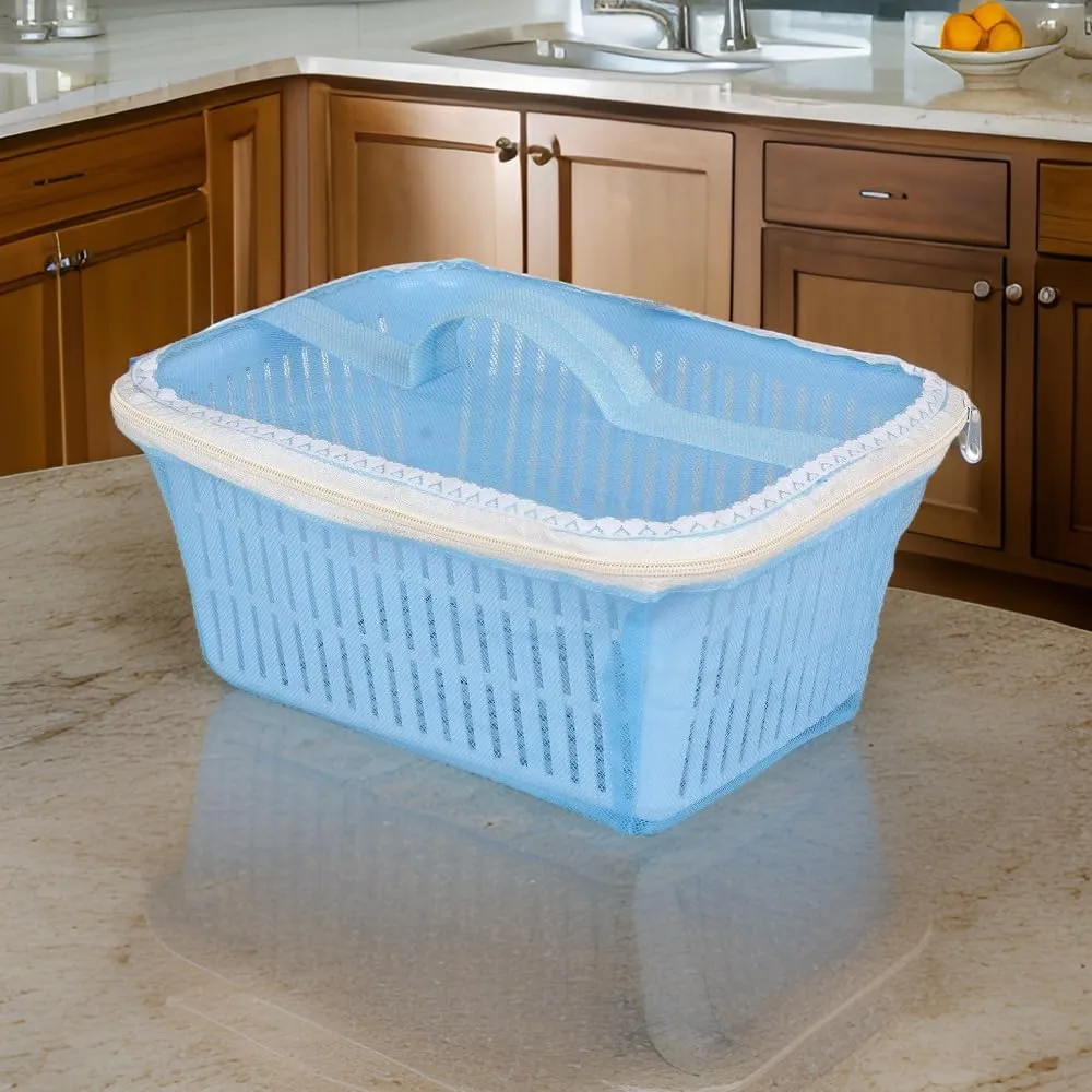 Go Hooked Multipurpose Plastic Storage/Gift Basket With Net Cover | Stylish Basket With Zip Net Cover Pack Of 1 (Blue).