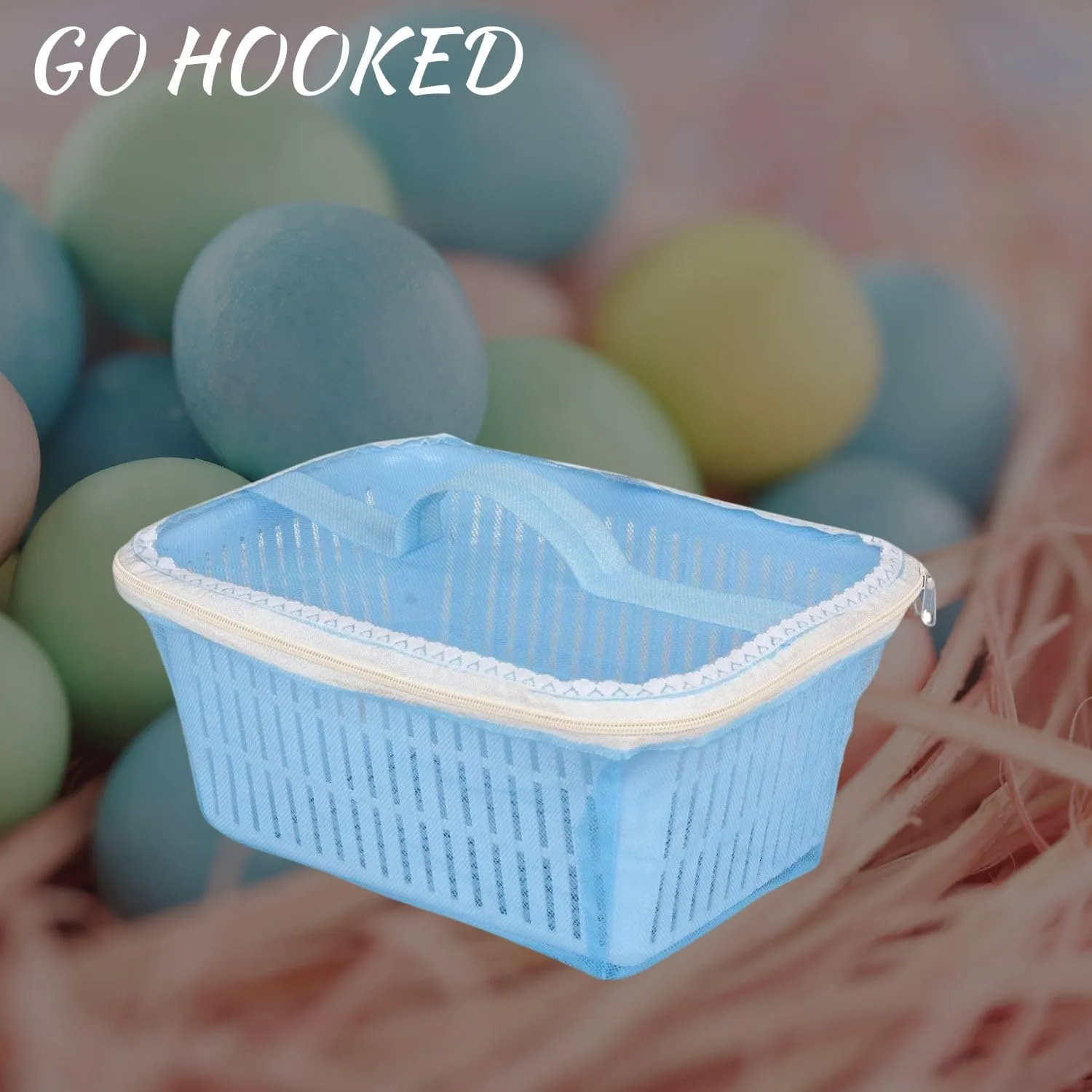 Go Hooked Multipurpose Plastic Storage/Gift Basket With Net Cover | Stylish Basket With Zip Net Cover Pack Of 1 (Blue).