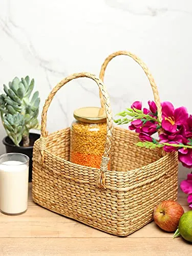 Handmade Decorative Pooja / storage baskets / Fruit baskets (Rectangular, 10*8*5 Inches)