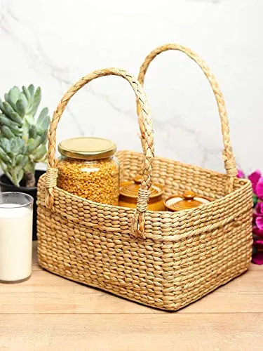 Handmade Decorative Pooja / storage baskets / Fruit baskets (Rectangular, 10*8*5 Inches)