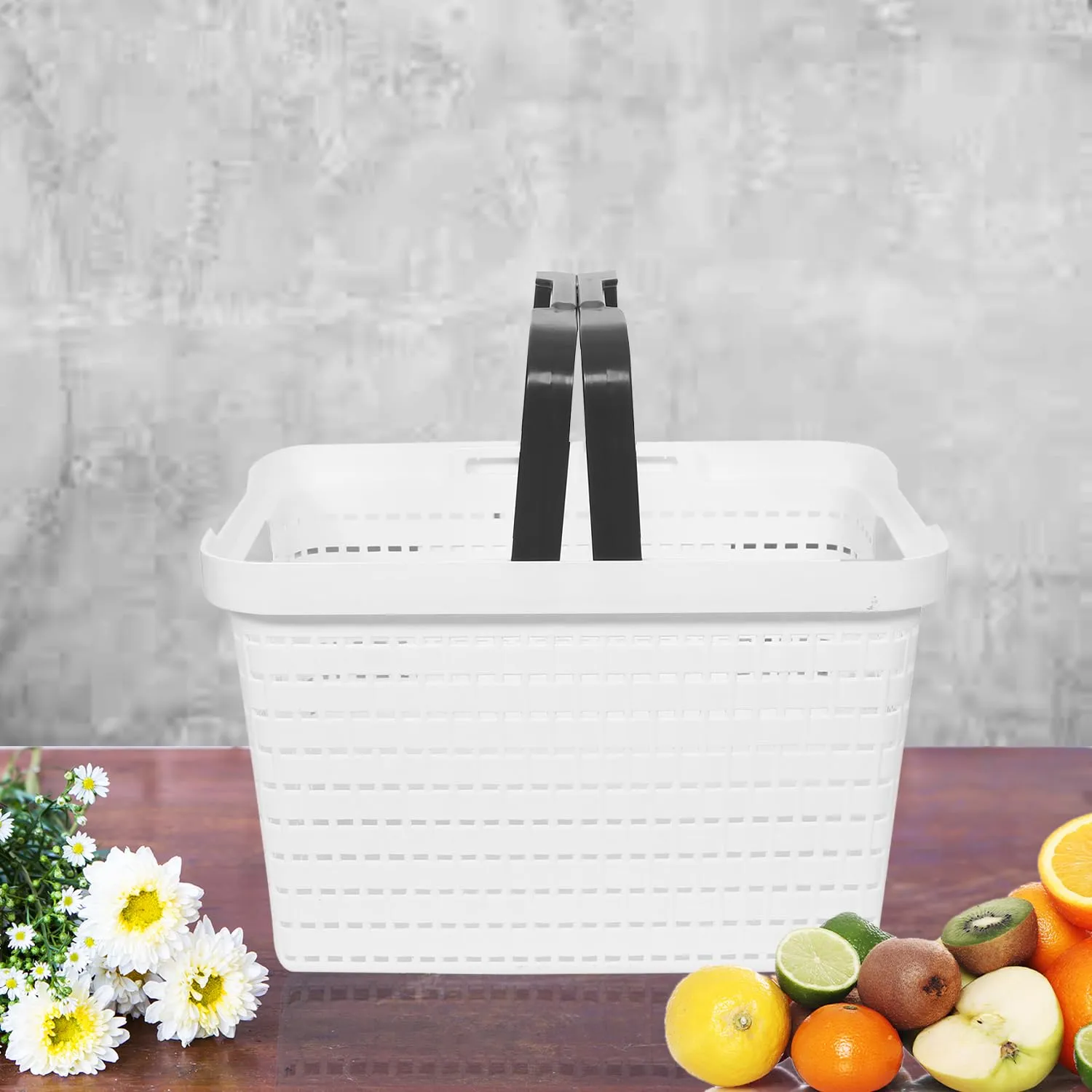 Heart Home Basket | Plastic Storage Basket for Fruits | Storage Basket for Picnic | Storage Basket for Kitchen | Stationery Storage Basket | FLORA-222 | White