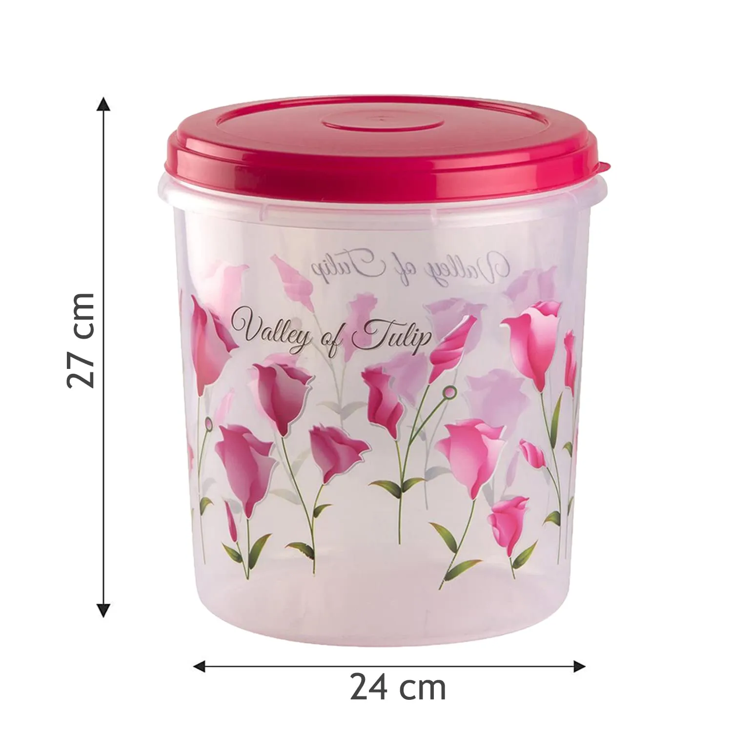 Heart Home Plastic Container|Container for Kitchen Storage Set|Air Tight Container|Tulip Printed 5 Litre,7 Litre,10 Litre Containers|Set of 3 (Pink)