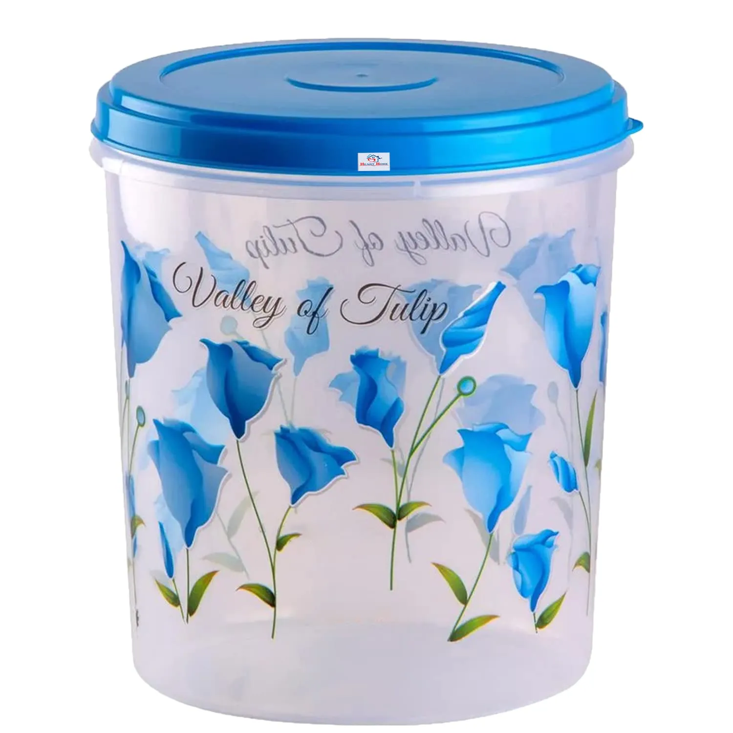 Heart Home Plastic Container|Container for Kitchen Storage Set|Air Tight Container|Tulip Printed 5 Litre,7 Litre,10 Litre Containers|Set of 3 (Sky Blue)