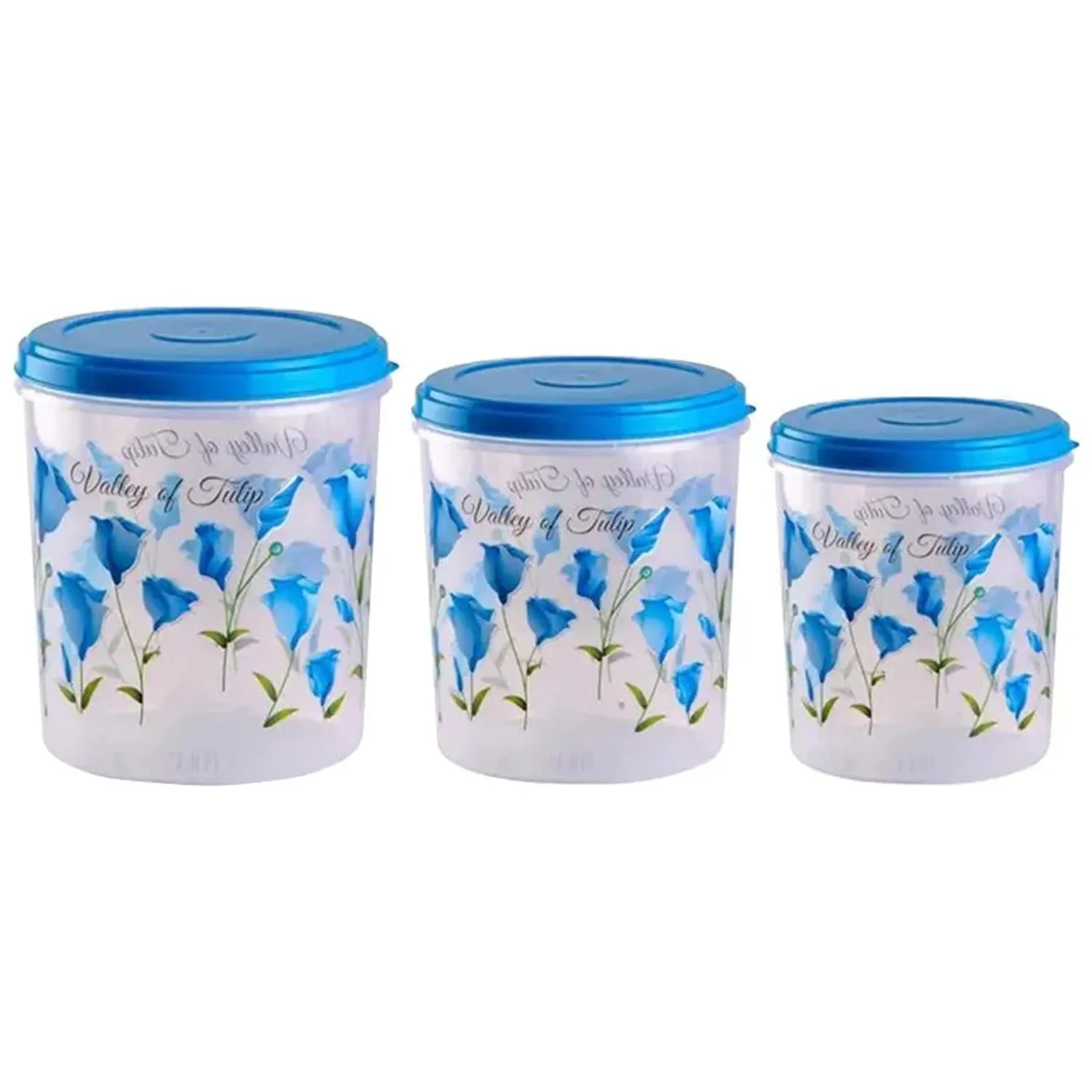 Heart Home Plastic Container|Container for Kitchen Storage Set|Air Tight Container|Tulip Printed 5 Litre,7 Litre,10 Litre Containers|Set of 3 (Sky Blue)