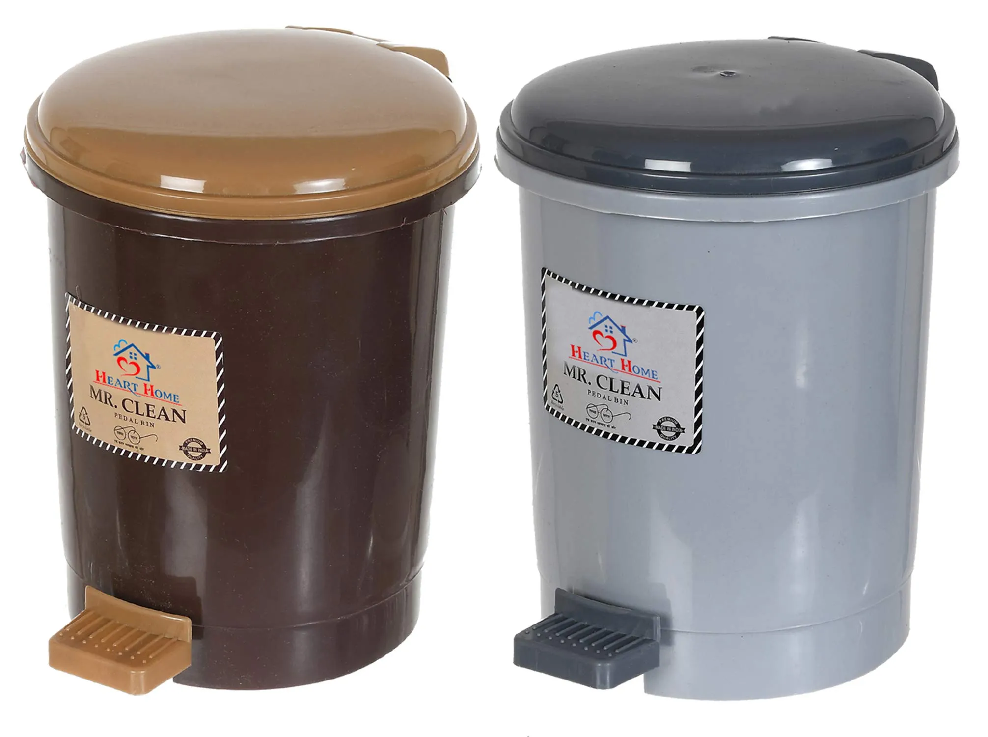 Heart Home Tiny Countertop Trash Bin, Mini Desktop Garbage Bin with Padal (Brown & Grey)-Pack of 2 (HS_36_HEARTH018547)